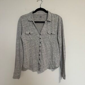 Margaret O’Leary Heathered Grey Linen Button Down Top Medium